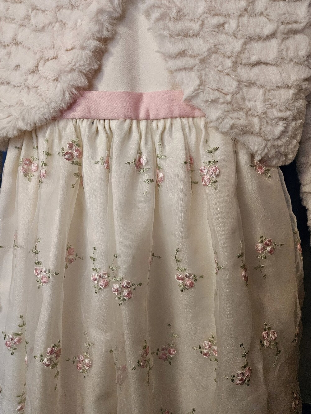 Cinderella Ivory Satin Dress and Soft Cream Faux Fur Set - Picture 6 of 16